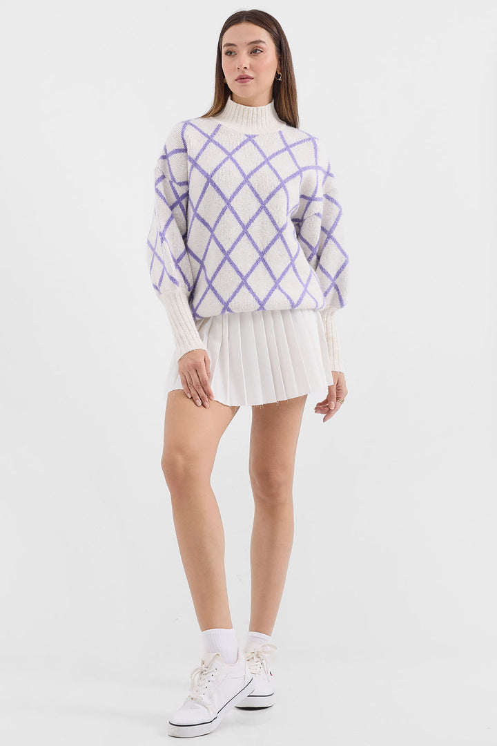 Bigdart 15889 Pull en tricot oversize col roulé - Lilas