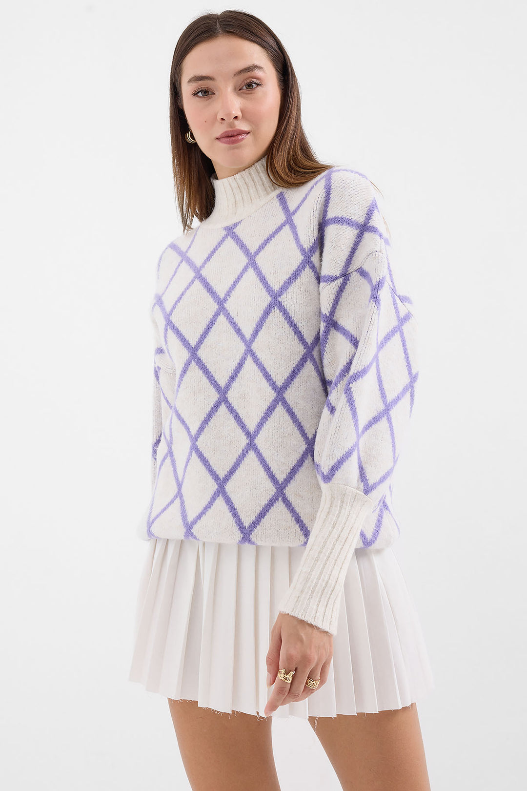 Bigdart 15889 Pull en tricot oversize col roulé - Lilas