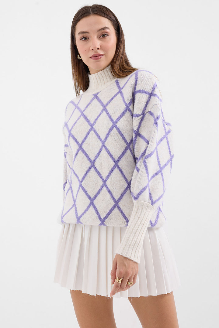 Bigdart 15889 Pull en tricot oversize col roulé - Lilas