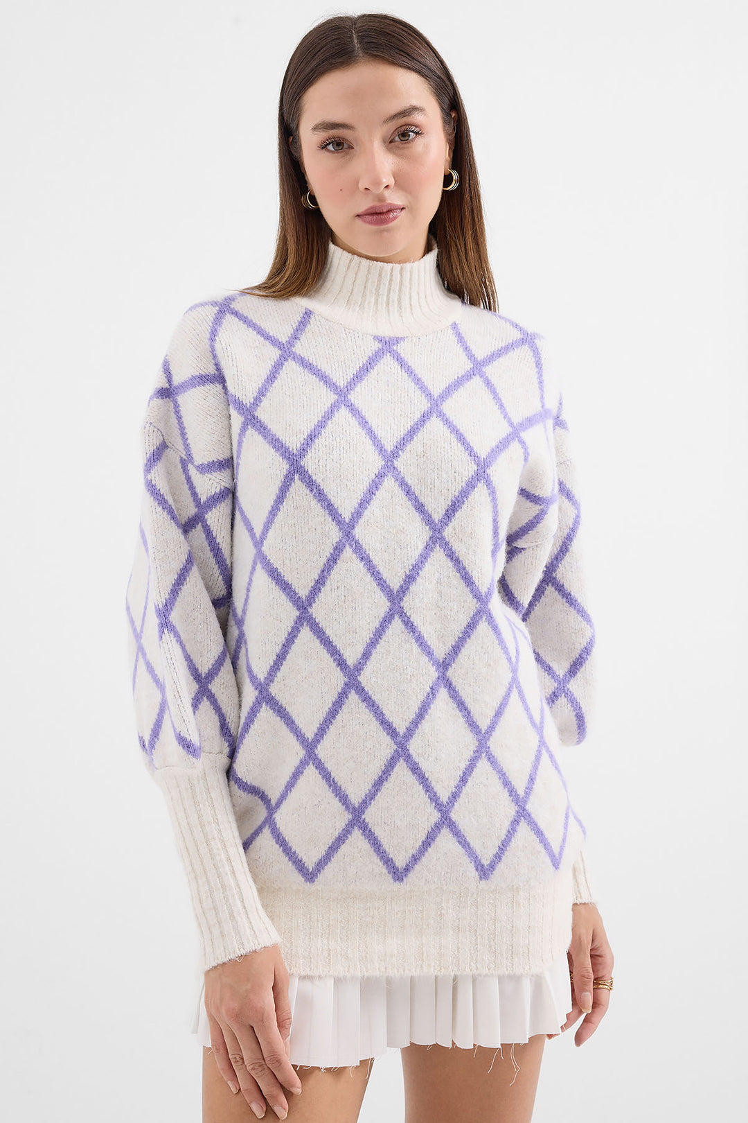 Bigdart 15889 Pull en tricot oversize col roulé - Lilas