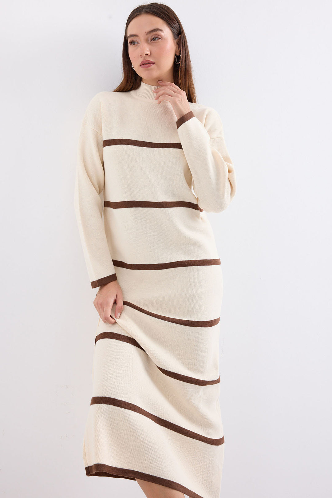 Bigdart 15890 Robe Tricot Longue - Crème
