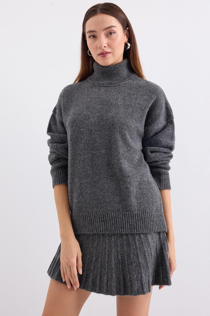Bigdart 15891 Ensemble tricot jupe pull - Anthracite