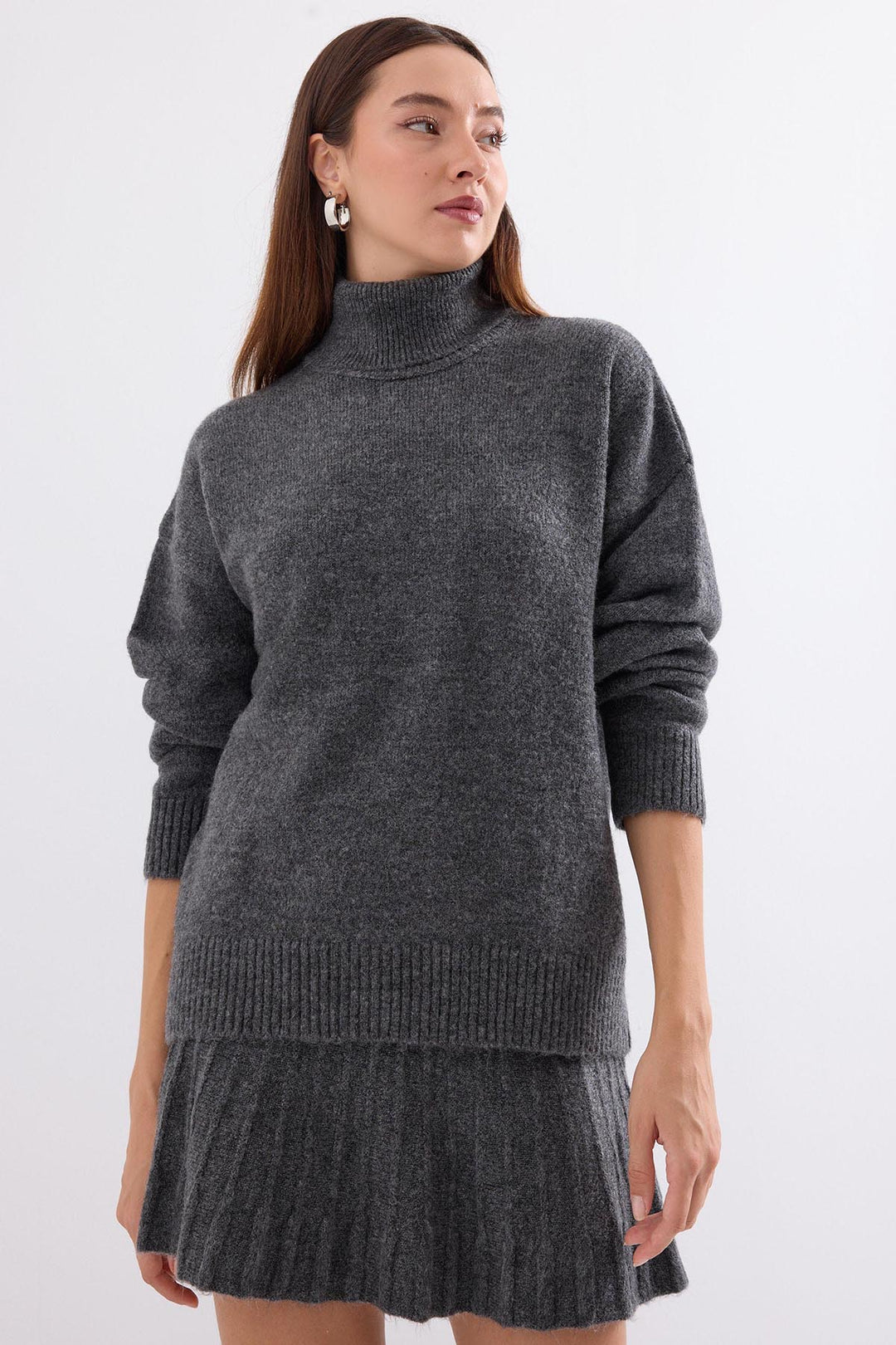 Bigdart 15891 Ensemble tricot jupe pull - Anthracite