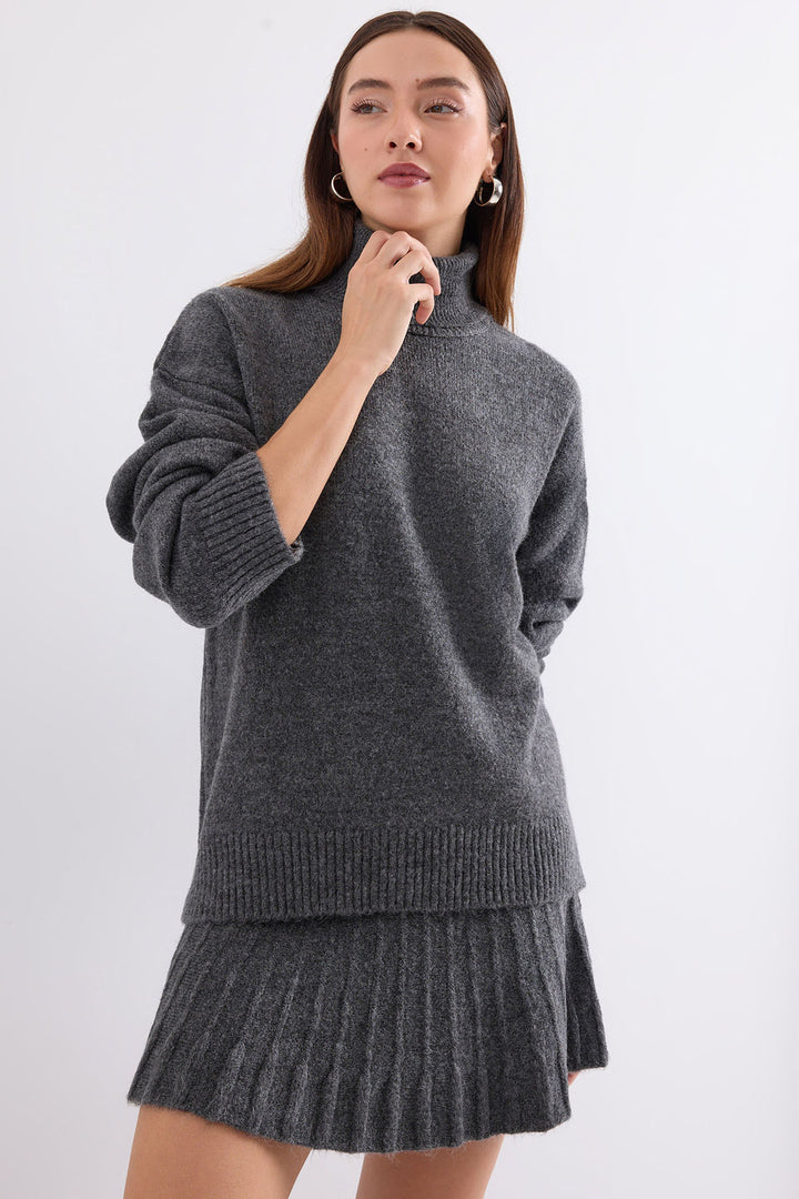 Bigdart 15891 Ensemble tricot jupe pull - Anthracite