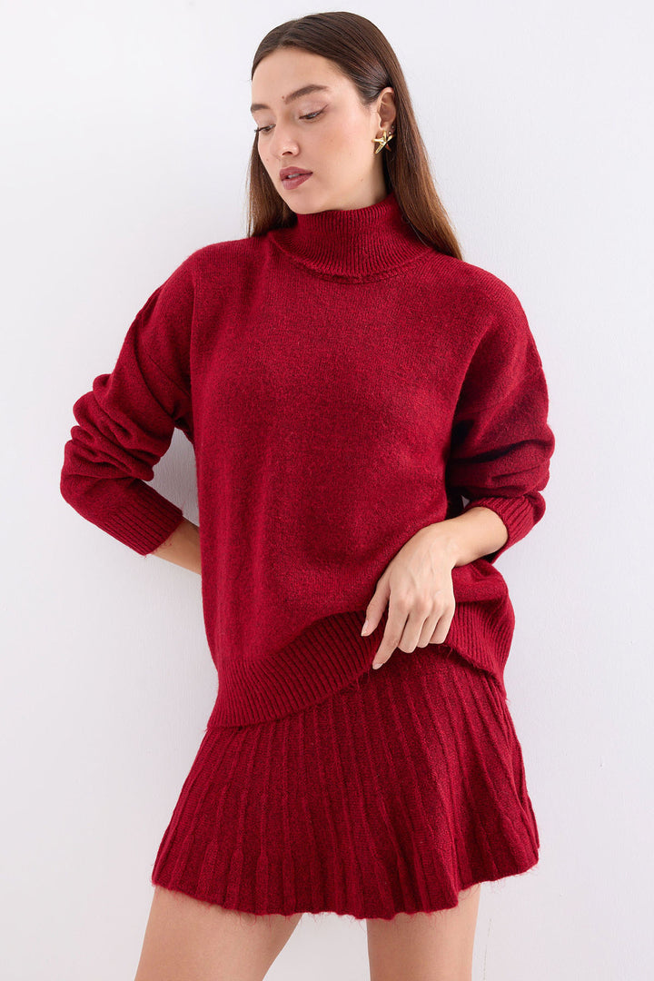 Bigdart 15891 Ensemble tricot jupe pull - Rouge