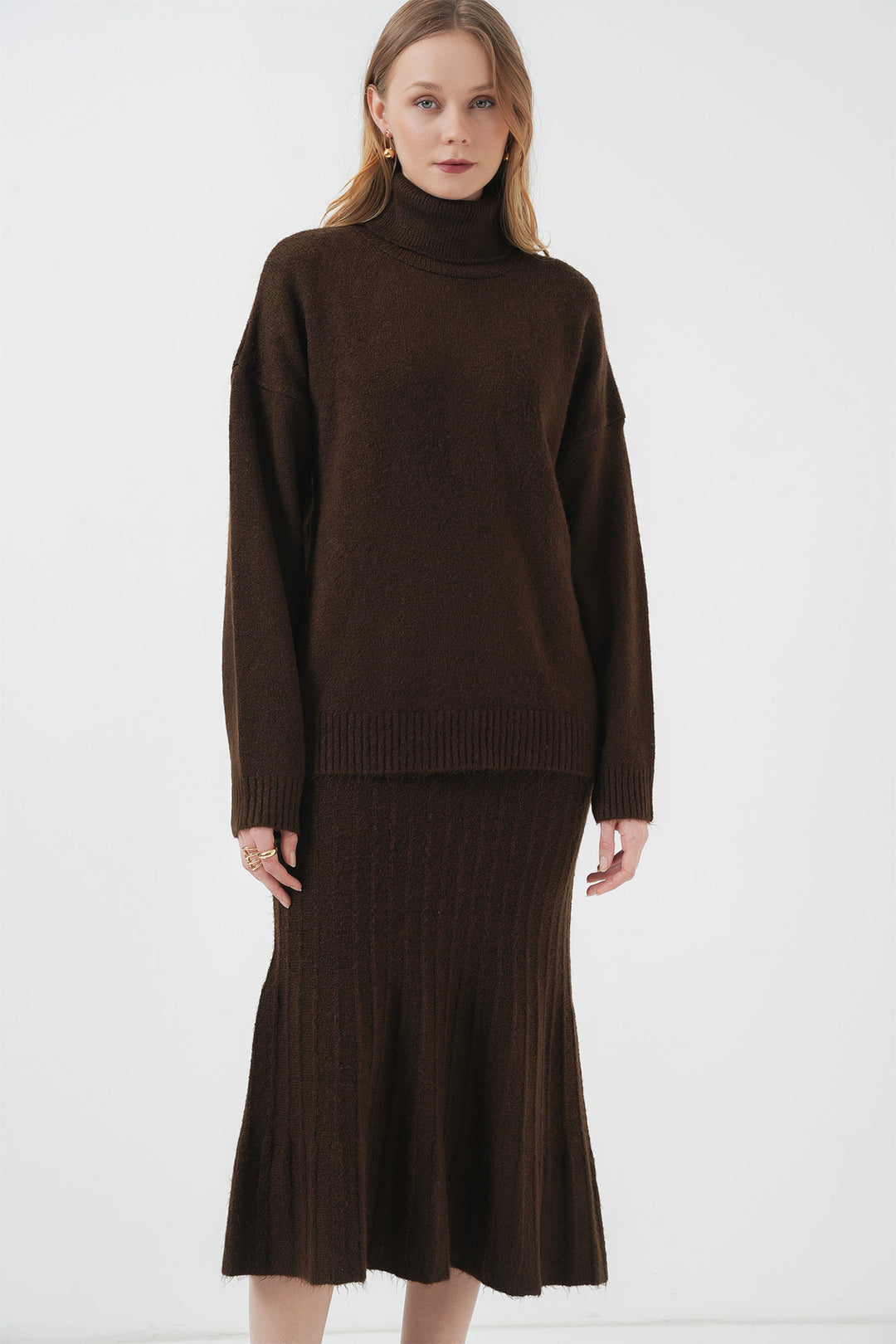 Bigdart 15892 Ensemble Tricot Jupe Pull - Marron
