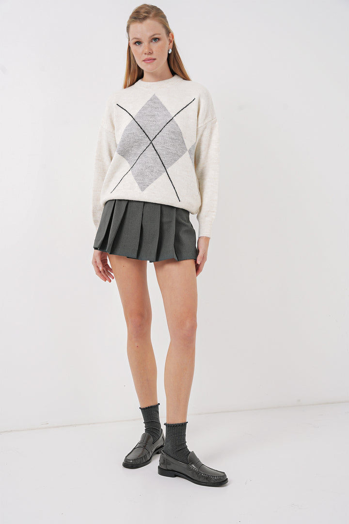 Bigdart 15895 Pull Tricot Oversize à Motif Baklava - Gris A.