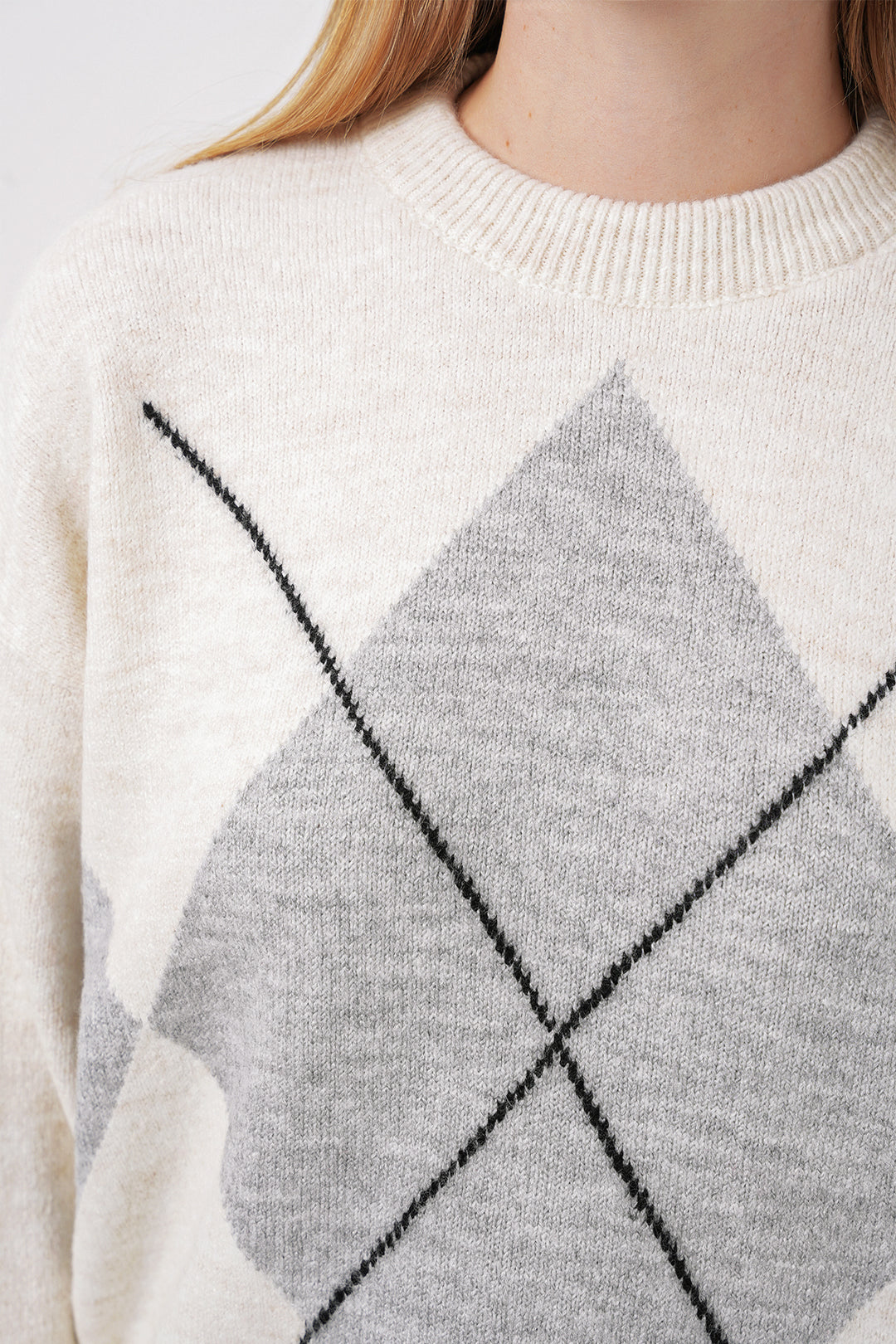 Bigdart 15895 Pull Tricot Oversize à Motif Baklava - Gris A.