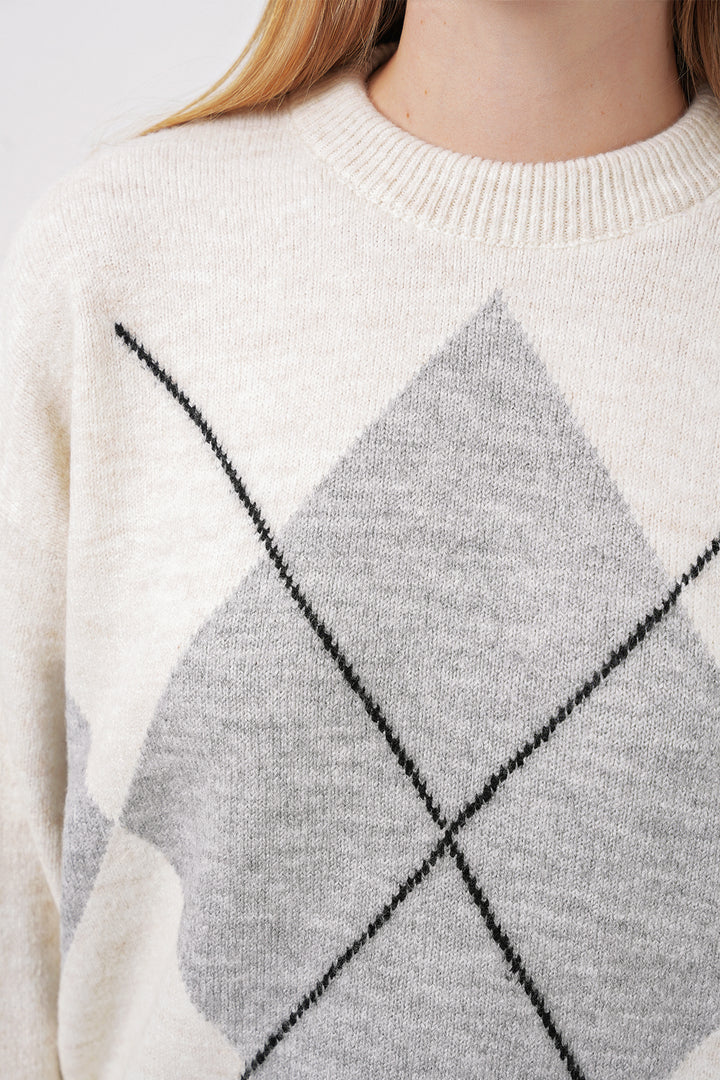 Bigdart 15895 Pull Tricot Oversize à Motif Baklava - Gris A.