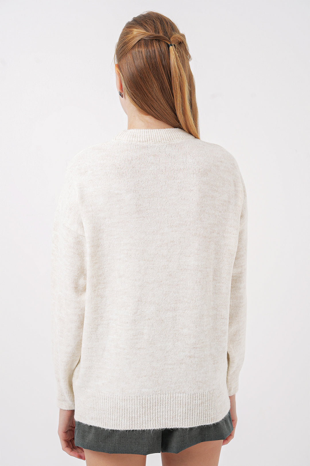 Bigdart 15895 Pull Tricot Oversize à Motif Baklava - Gris A.