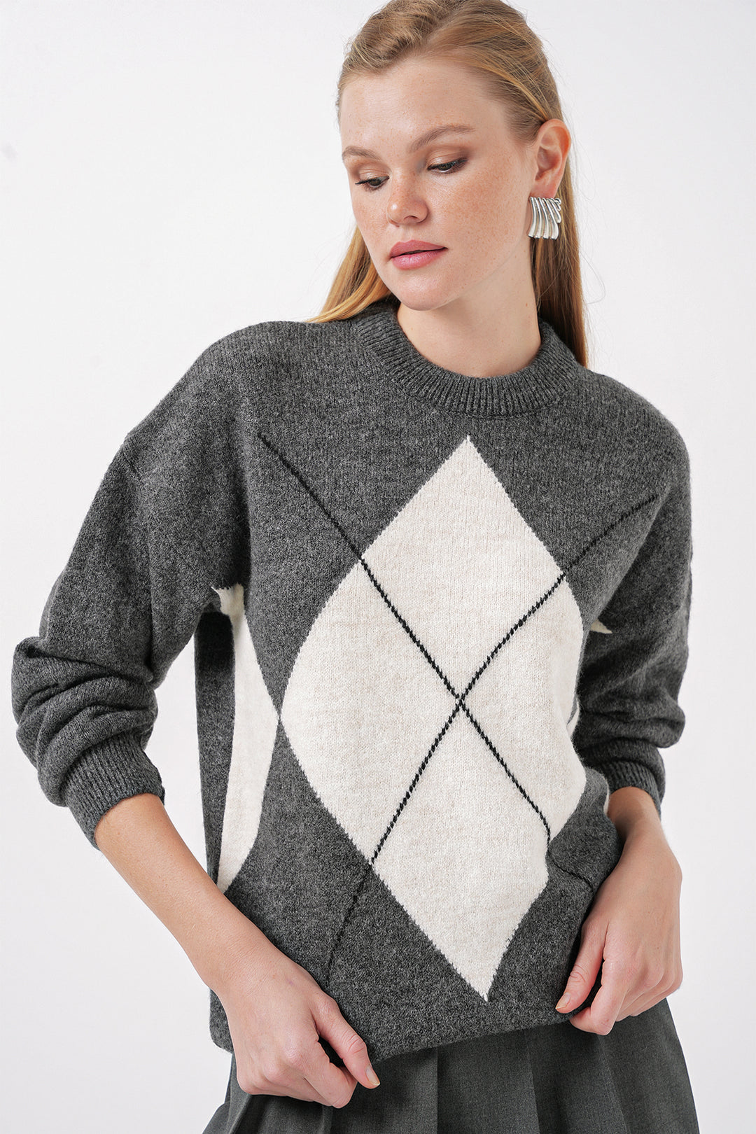 Bigdart Pull oversize à motifs en tricot 15895 - Anthracite