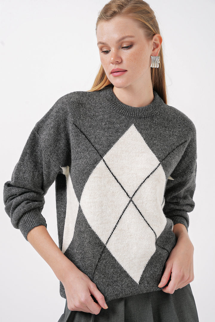 Bigdart Pull oversize à motifs en tricot 15895 - Anthracite
