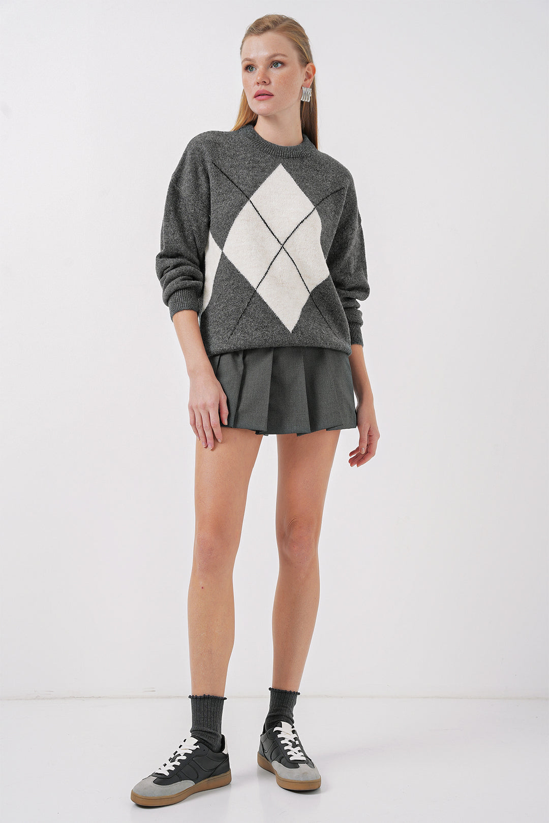 Bigdart Pull oversize à motifs en tricot 15895 - Anthracite