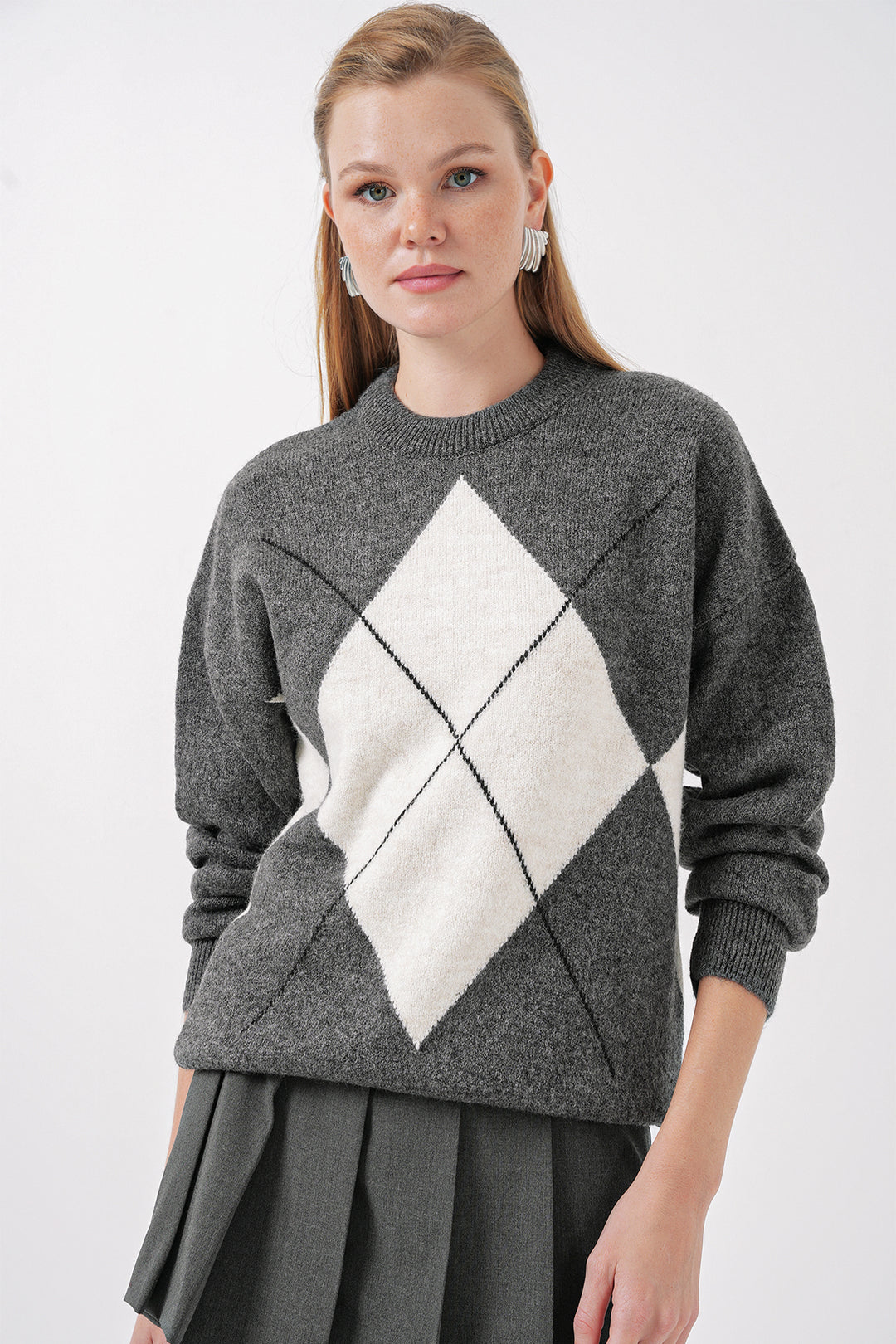 Bigdart Pull oversize à motifs en tricot 15895 - Anthracite