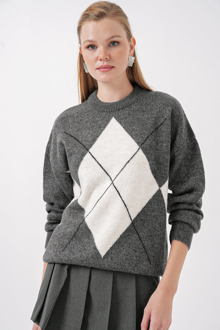 Bigdart Pull oversize à motifs en tricot 15895 - Anthracite