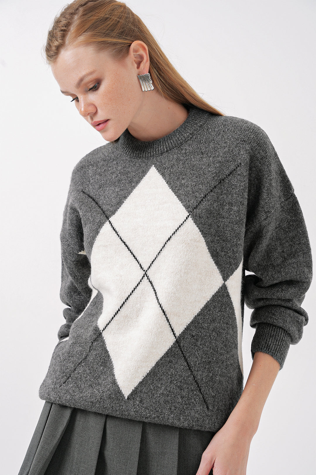 Bigdart Pull oversize à motifs en tricot 15895 - Anthracite