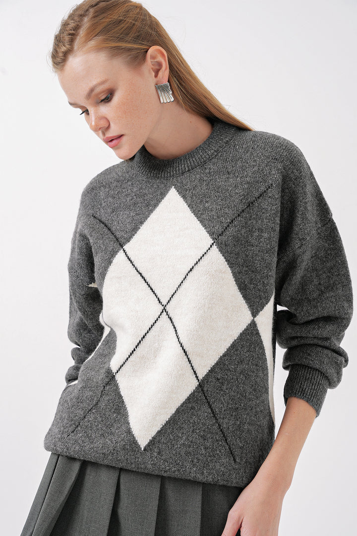 Bigdart Pull oversize à motifs en tricot 15895 - Anthracite