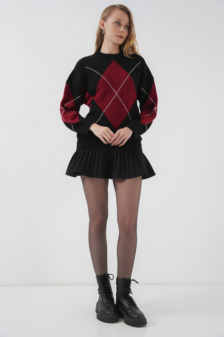 Bigdart 15895 Pull oversize en tricot à motif losange - Noir profond