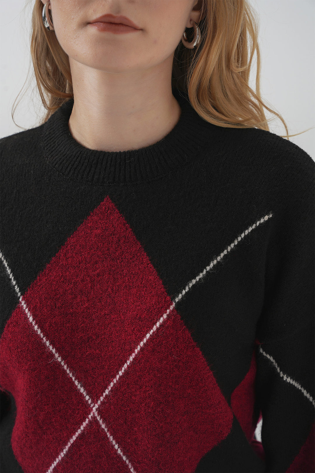 Bigdart 15895 Pull oversize en tricot à motif losange - Noir profond