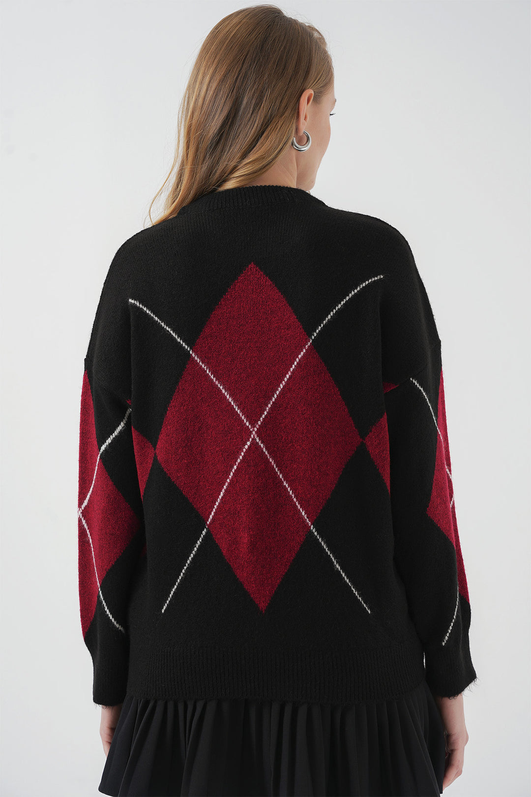 Bigdart 15895 Pull oversize en tricot à motif losange - Noir profond