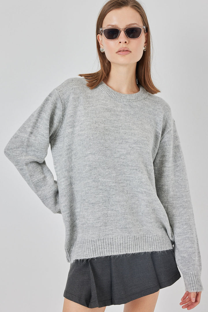 Bigdart Pull tricot oversize à motifs en damier 15895 - düz Gris
