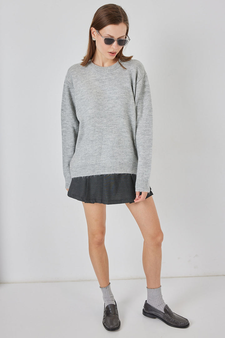 Bigdart Pull tricot oversize à motifs en damier 15895 - düz Gris