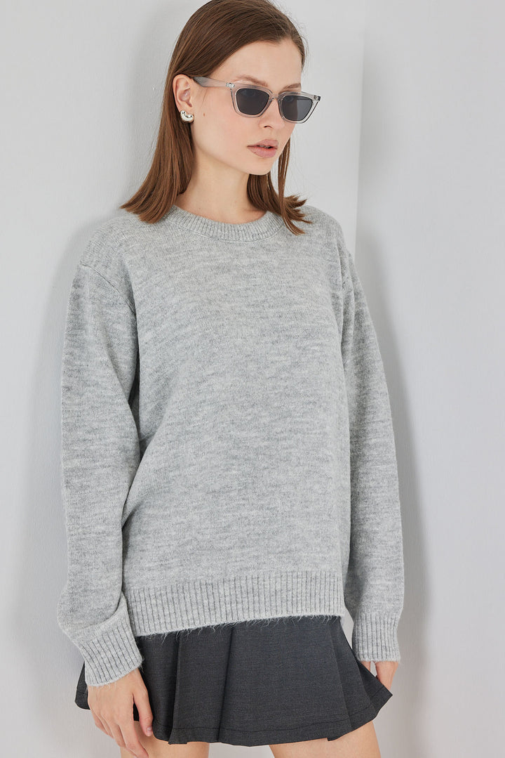 Bigdart Pull tricot oversize à motifs en damier 15895 - düz Gris