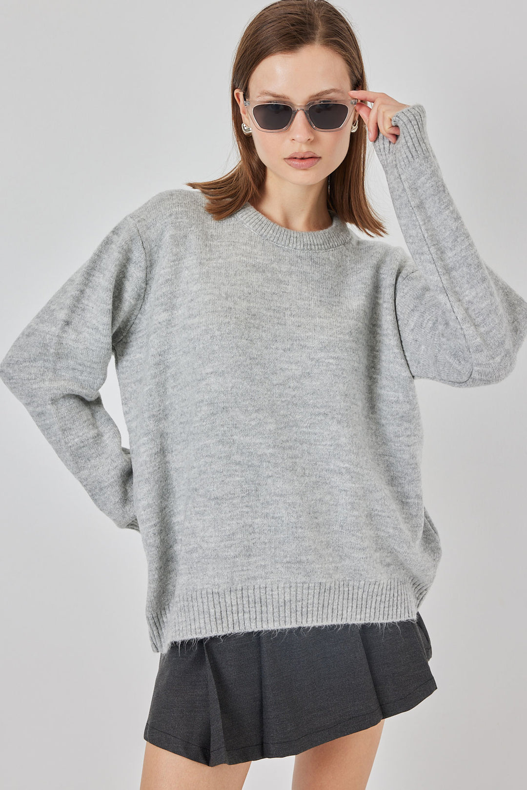 Bigdart Pull tricot oversize à motifs en damier 15895 - düz Gris