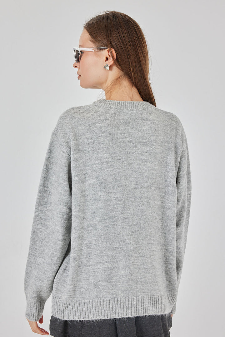 Bigdart Pull tricot oversize à motifs en damier 15895 - düz Gris