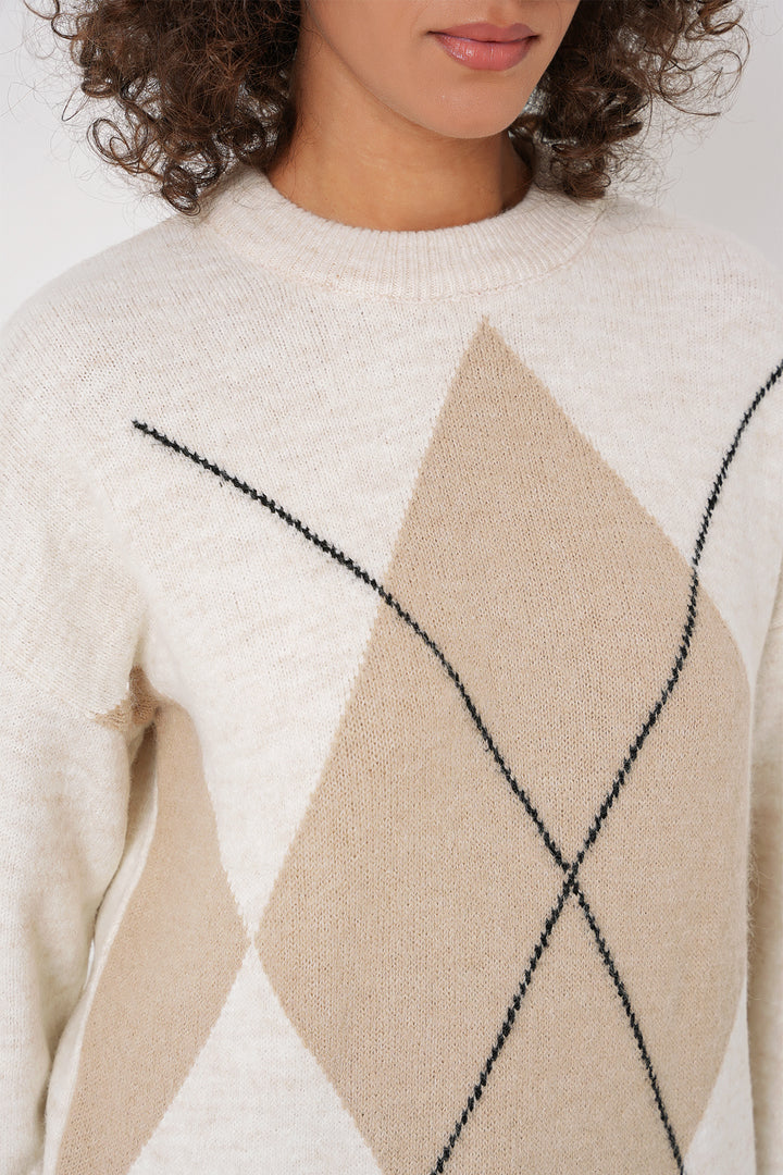 Bigdart 15895 Pull Tricot Oversize à Motif Baklava - Écru