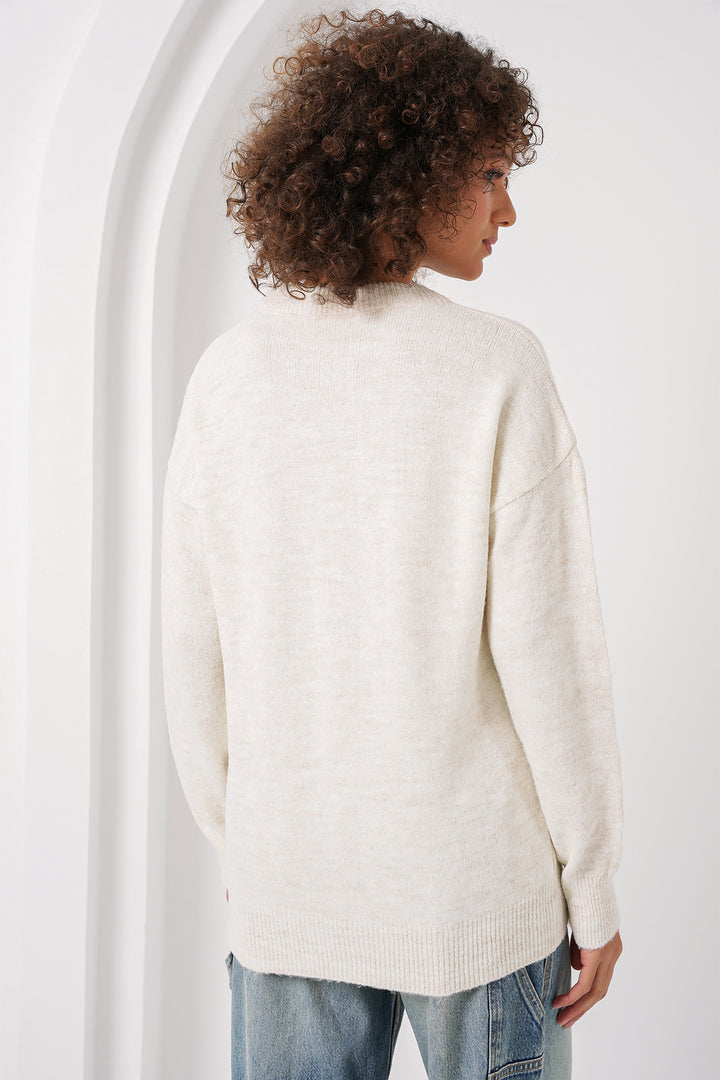 Bigdart 15895 Pull Tricot Oversize à Motif Baklava - Écru