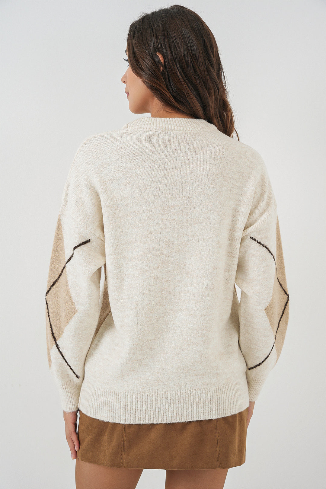 Bigdart 15895 Pull Tricot Oversize à Motif Baklava - Écru