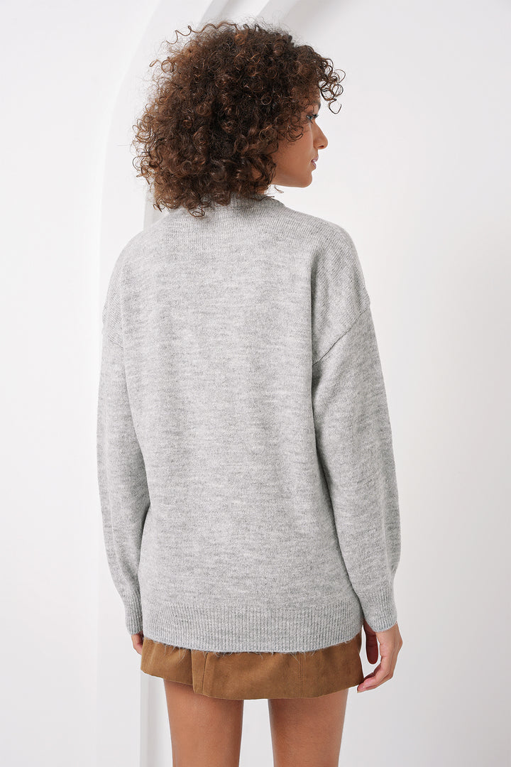 Bigdart 15895 Pull Oversize à Motif Vichy - Gris