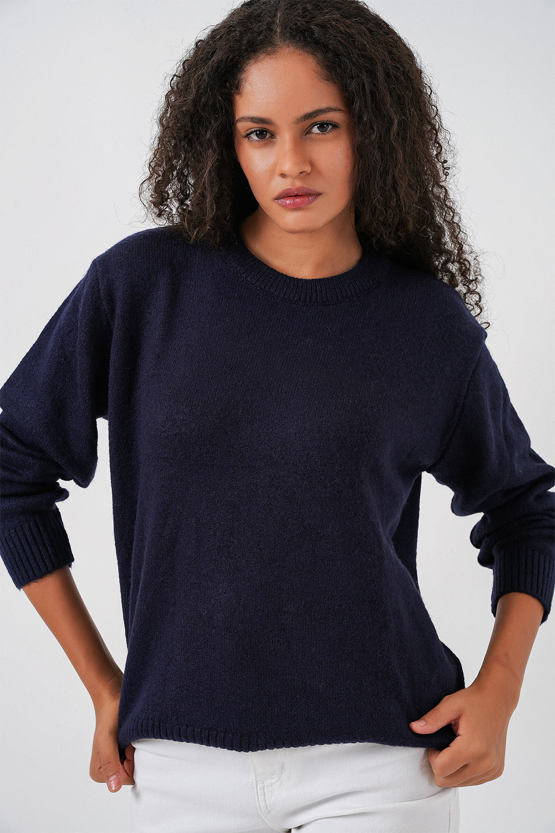 Bigdart Pull tricot oversize pour femme 15895 - Bleu marine