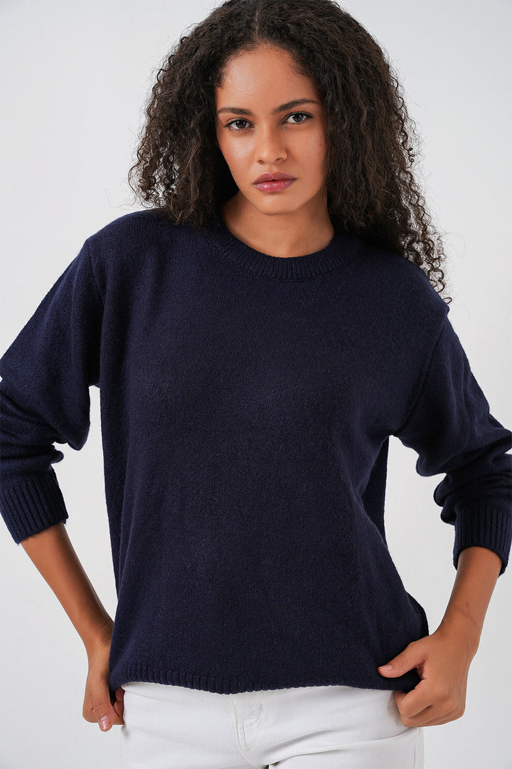 Bigdart Pull tricot oversize pour femme 15895 - Bleu marine