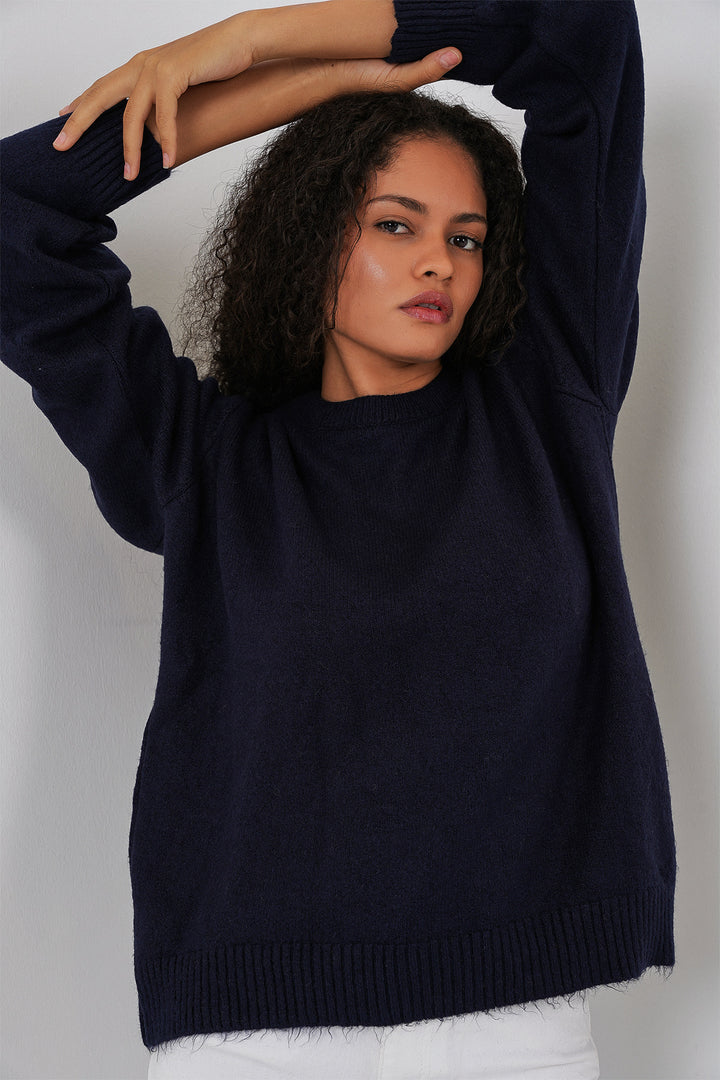 Bigdart Pull tricot oversize pour femme 15895 - Bleu marine