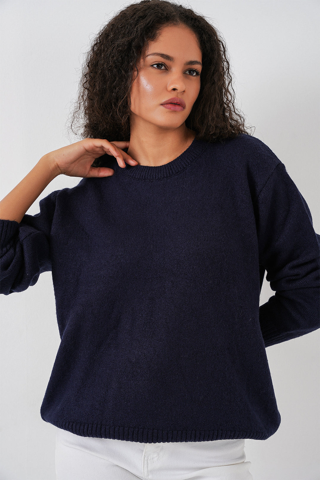 Bigdart Pull tricot oversize pour femme 15895 - Bleu marine