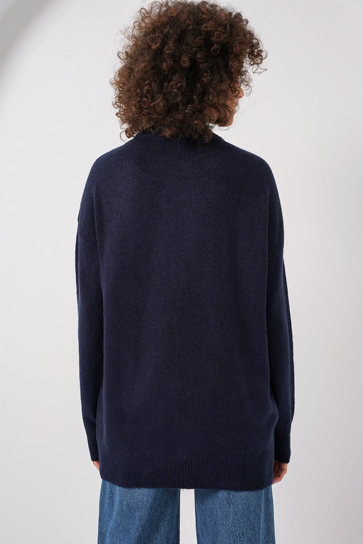 Bigdart 15895 Pull en tricot oversize à motif baklava - Bleu marine