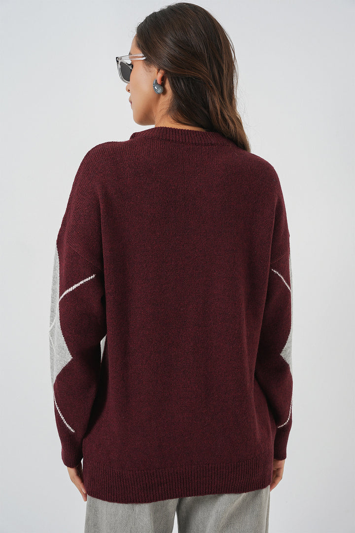 Bigdart 15895 Pull tricot oversize à motifs - Bordeaux Y.