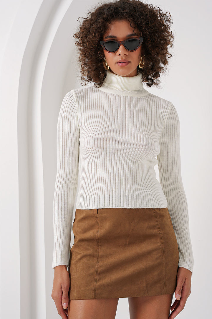 Bigdart Pull en tricot à col montant 15896 - Blanc