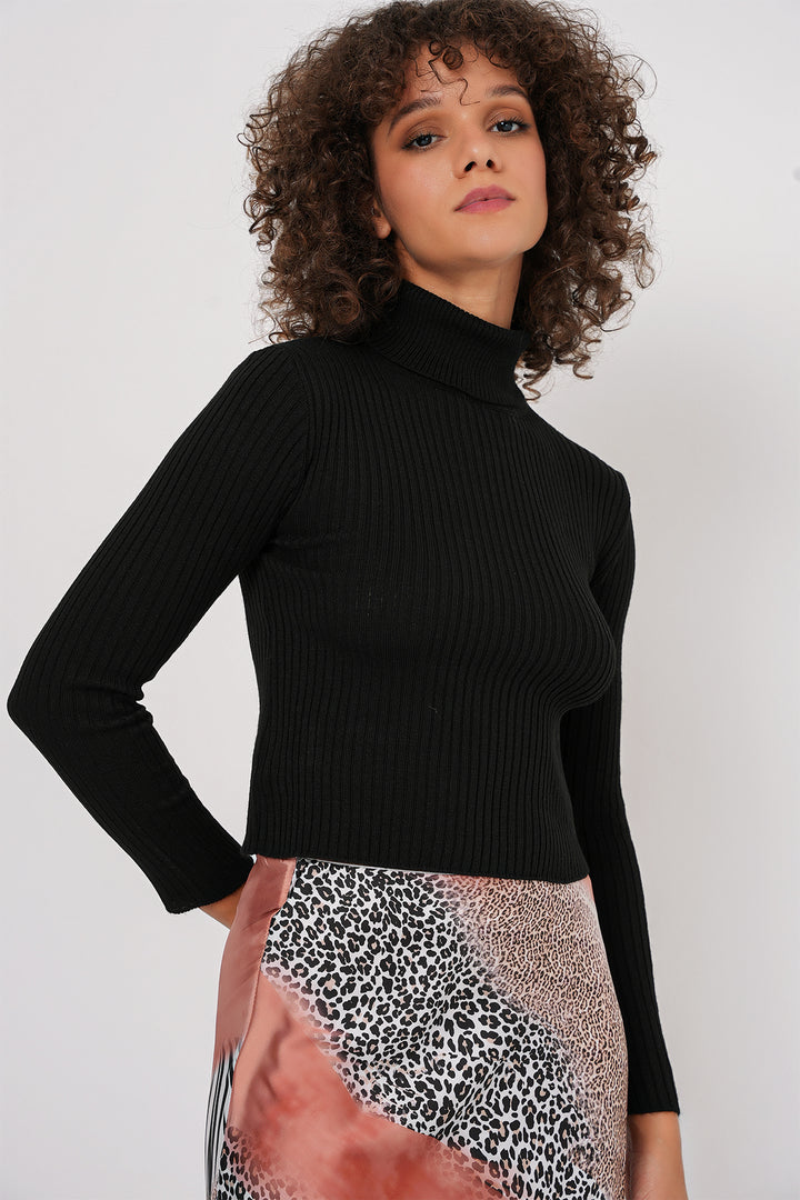 Bigdart 15896 Pull en Tricot Col Montant - Noir