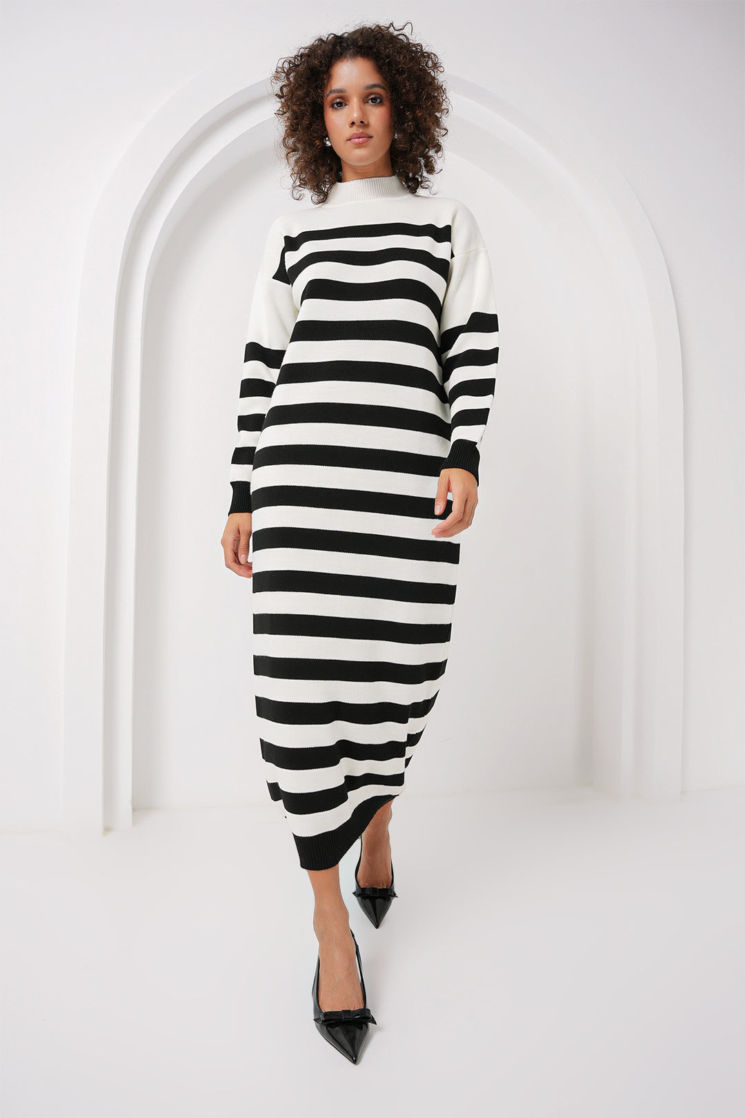 Bigdart 15898 Robe Tricot Longue Rayée - Blanc Cassé