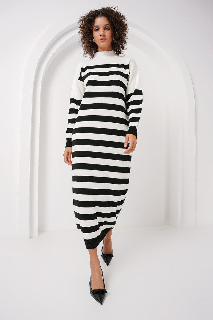 Bigdart 15898 Robe Tricot Longue Rayée - Blanc Cassé