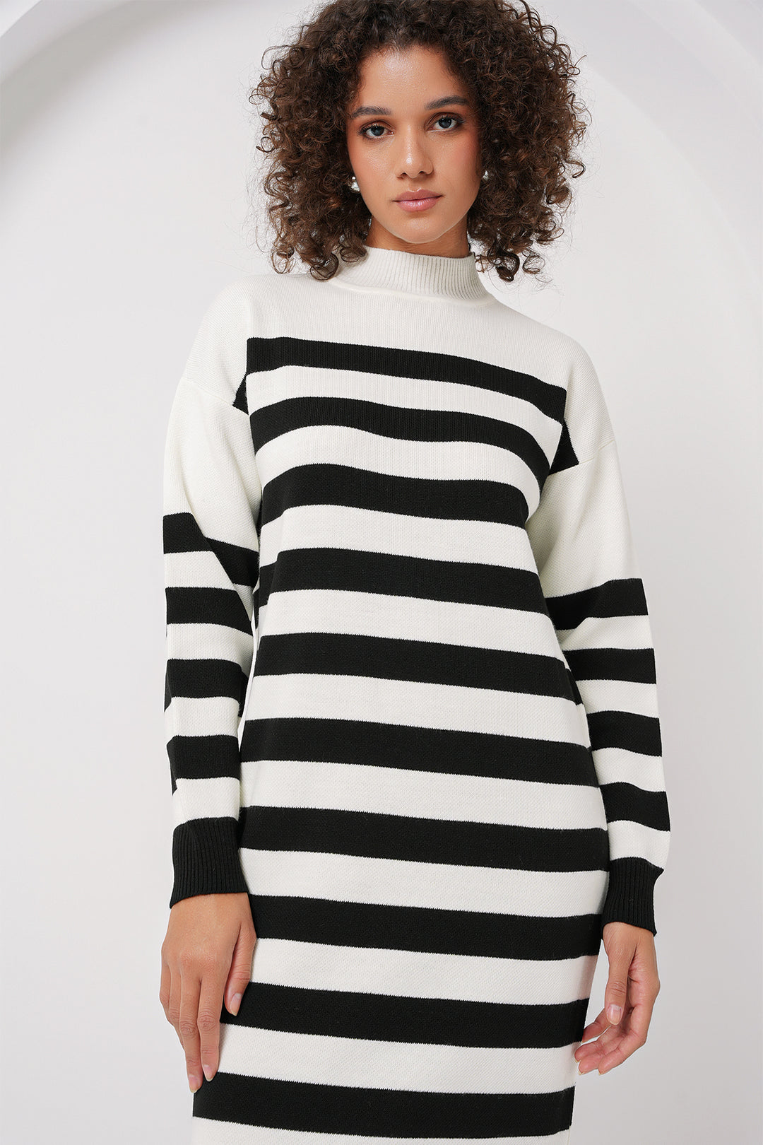 Bigdart 15898 Robe Tricot Longue Rayée - Blanc Cassé