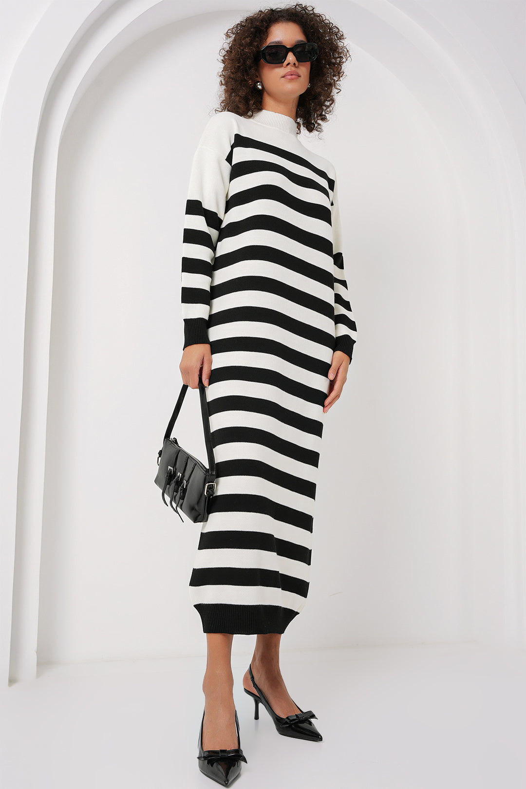 Bigdart 15898 Robe Tricot Longue Rayée - Blanc Cassé
