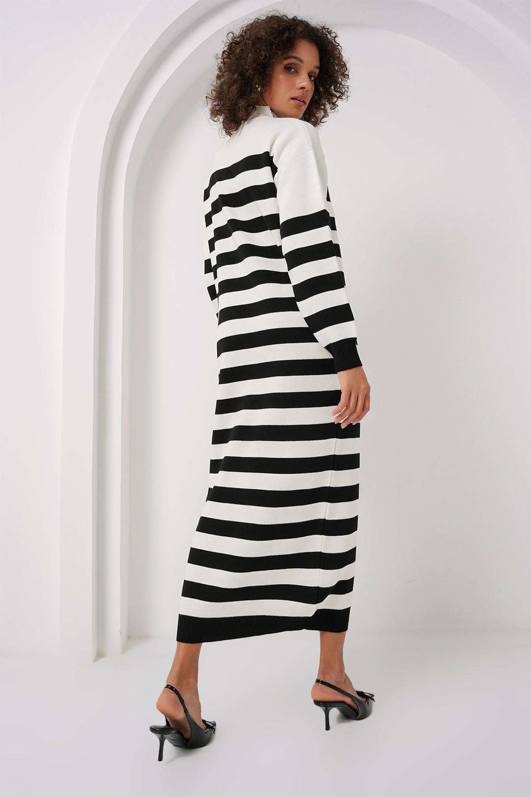 Bigdart 15898 Robe Tricot Longue Rayée - Blanc Cassé