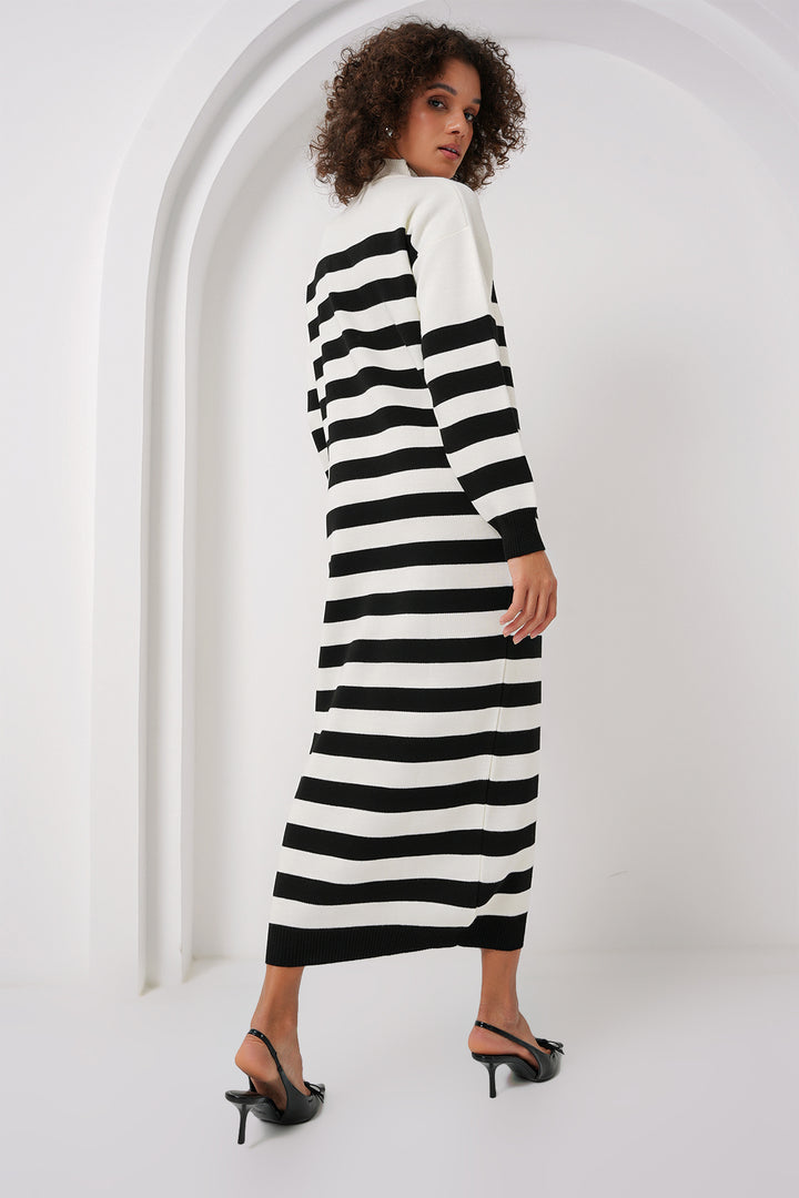 Bigdart 15898 Robe Tricot Longue Rayée - Blanc Cassé