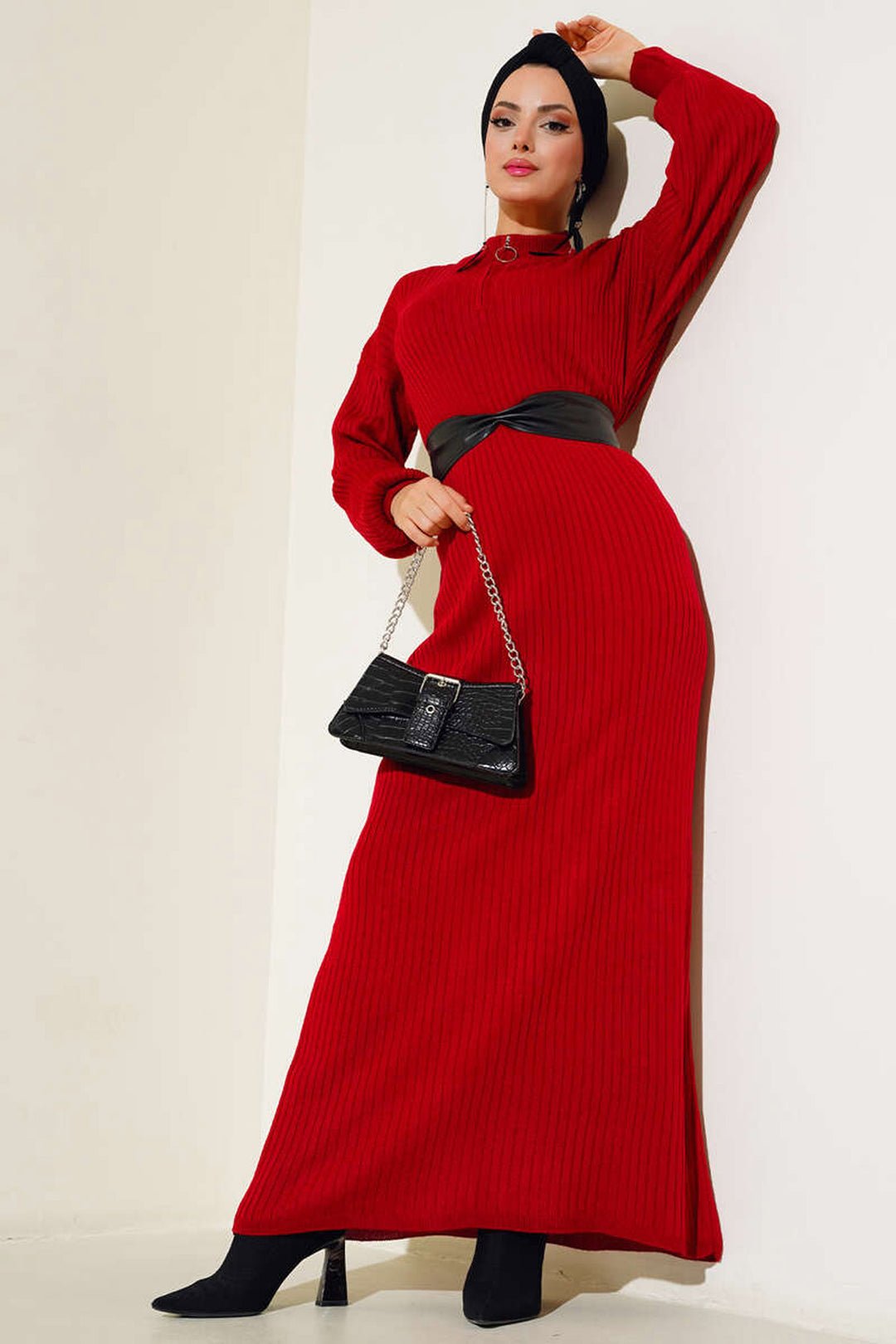 Bigdart Robe Tricot Modèle Long à Encolure Ronde - Rouge