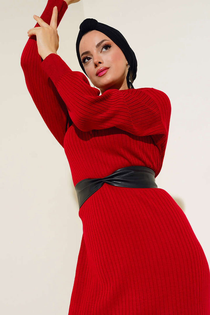 Bigdart Robe Tricot Modèle Long à Encolure Ronde - Rouge