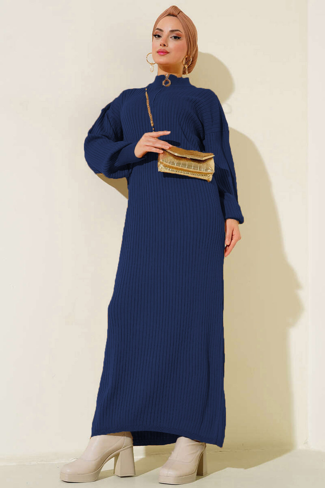 Bigdart 15900 Robe en tricot longue et modestie - Bleu marine